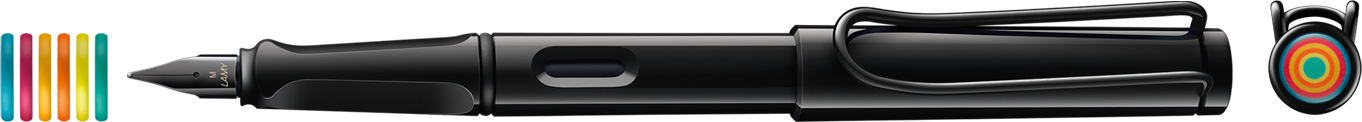 LAMY Safari 0B2 All Black Multicolor Rings Πένα Medium